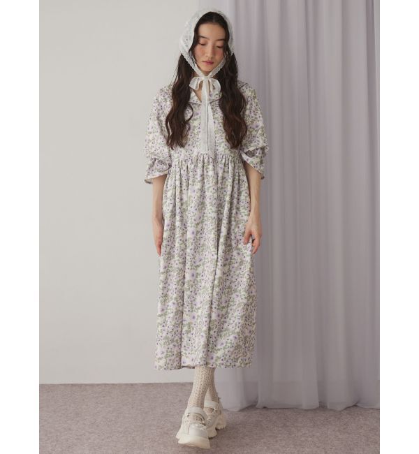 merry jenny「floralセーラーギャザーパフワンピース」|ワンピース|