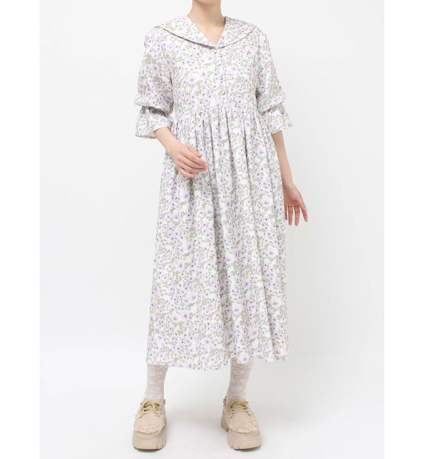 merry jenny「floralセーラーギャザーパフワンピース」|ワンピース|