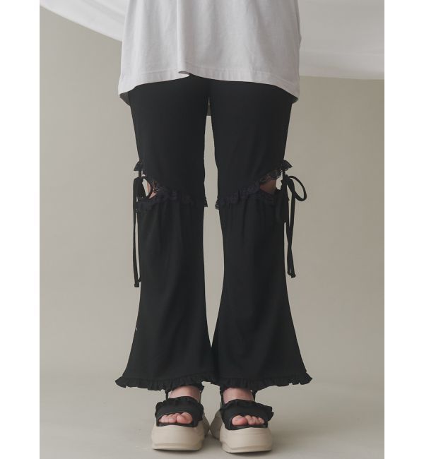 merry jenny「レースカットフリルリブパンツ」|その他|ブラック