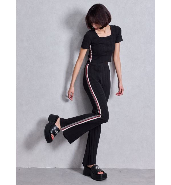 GYDA「サイドラインハーフスリーブニットトップス」|ニット・セーター|