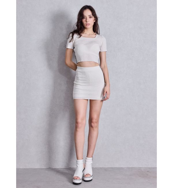 GYDA「サイドラインハーフスリーブニットトップス」|ニット・セーター|