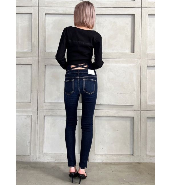 GYDA「ハイウエストウエストクロススキニーデニムパンツ」|デニム|