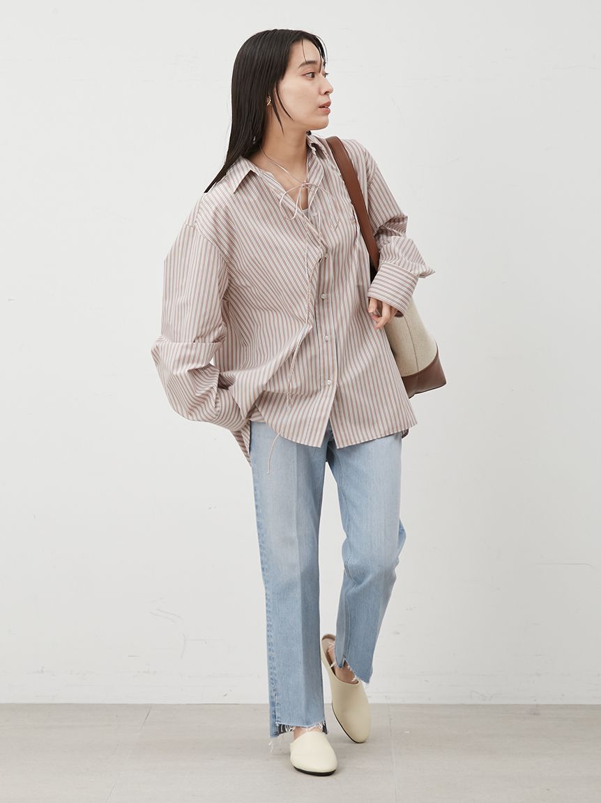 Mila Owen「裾段差テーパードデニムパンツ」|デニム|