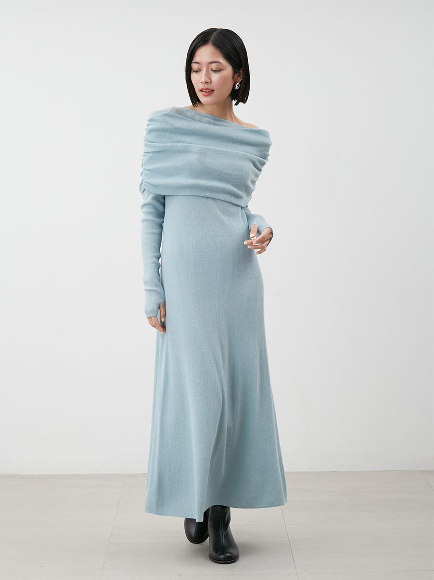 Mila Owen「【セットアイテム】2wayスヌードオフショルリブニットワンピース」|ワンピース|