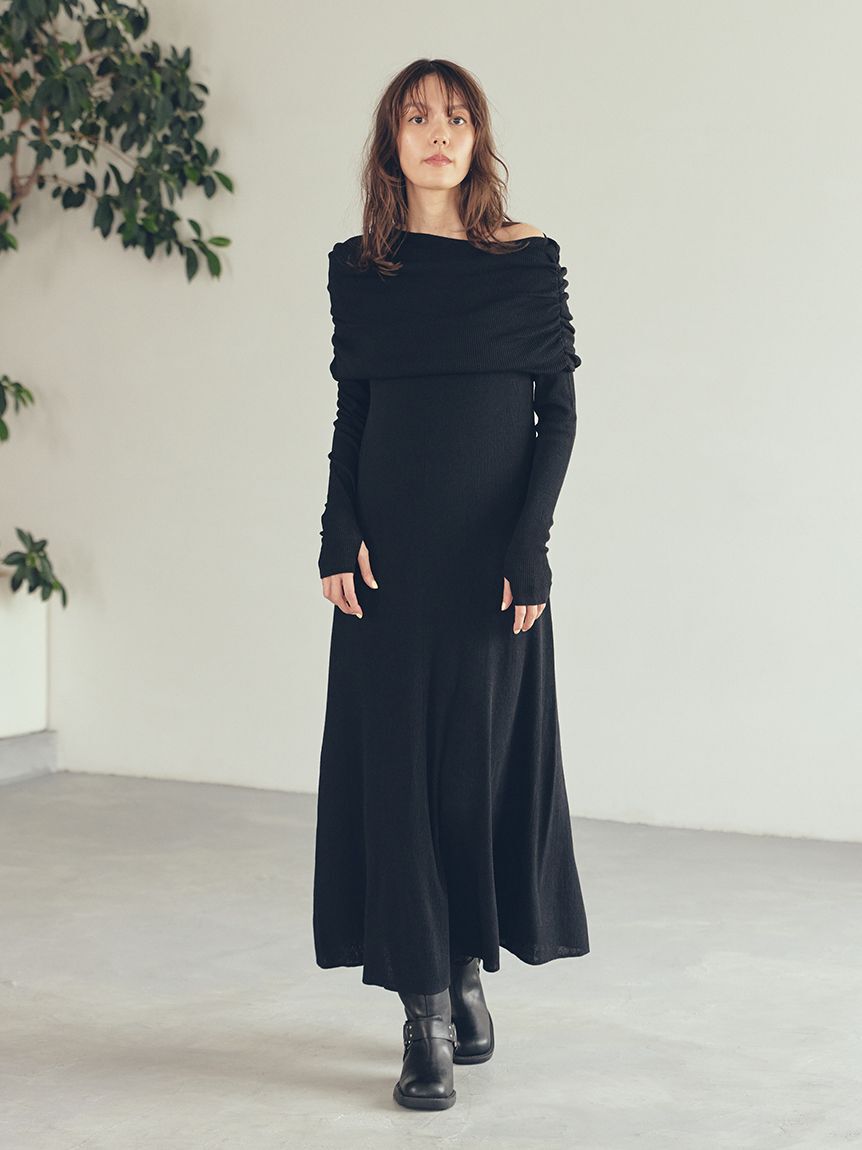 Mila Owen「【セットアイテム】2wayスヌードオフショルリブニットワンピース」|ワンピース|