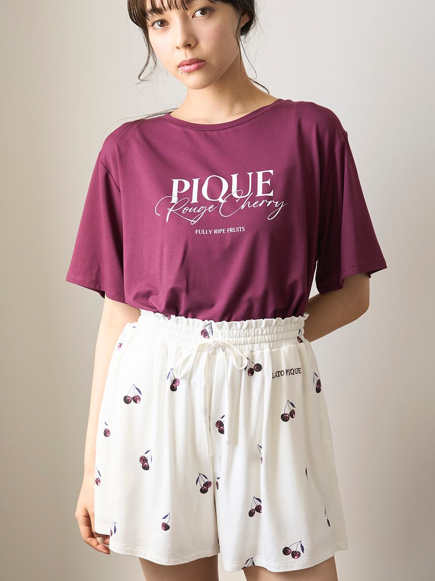 gelato pique「【ONLINE限定】ルージュチェリーレーヨンロゴTシャツ＆ショートパンツセット」|ルームウェア|
