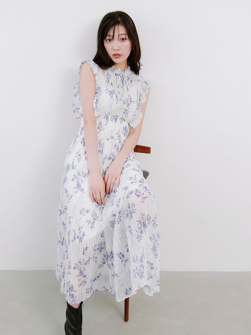 SNIDEL「【00サイズあり】プリントプリーツシャーリングワンピース」|ワンピース|
