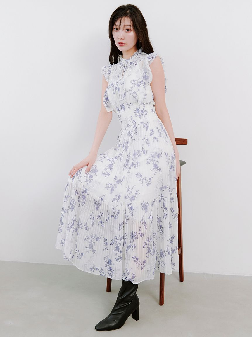 SNIDEL「【00サイズあり】プリントプリーツシャーリングワンピース」|ワンピース|