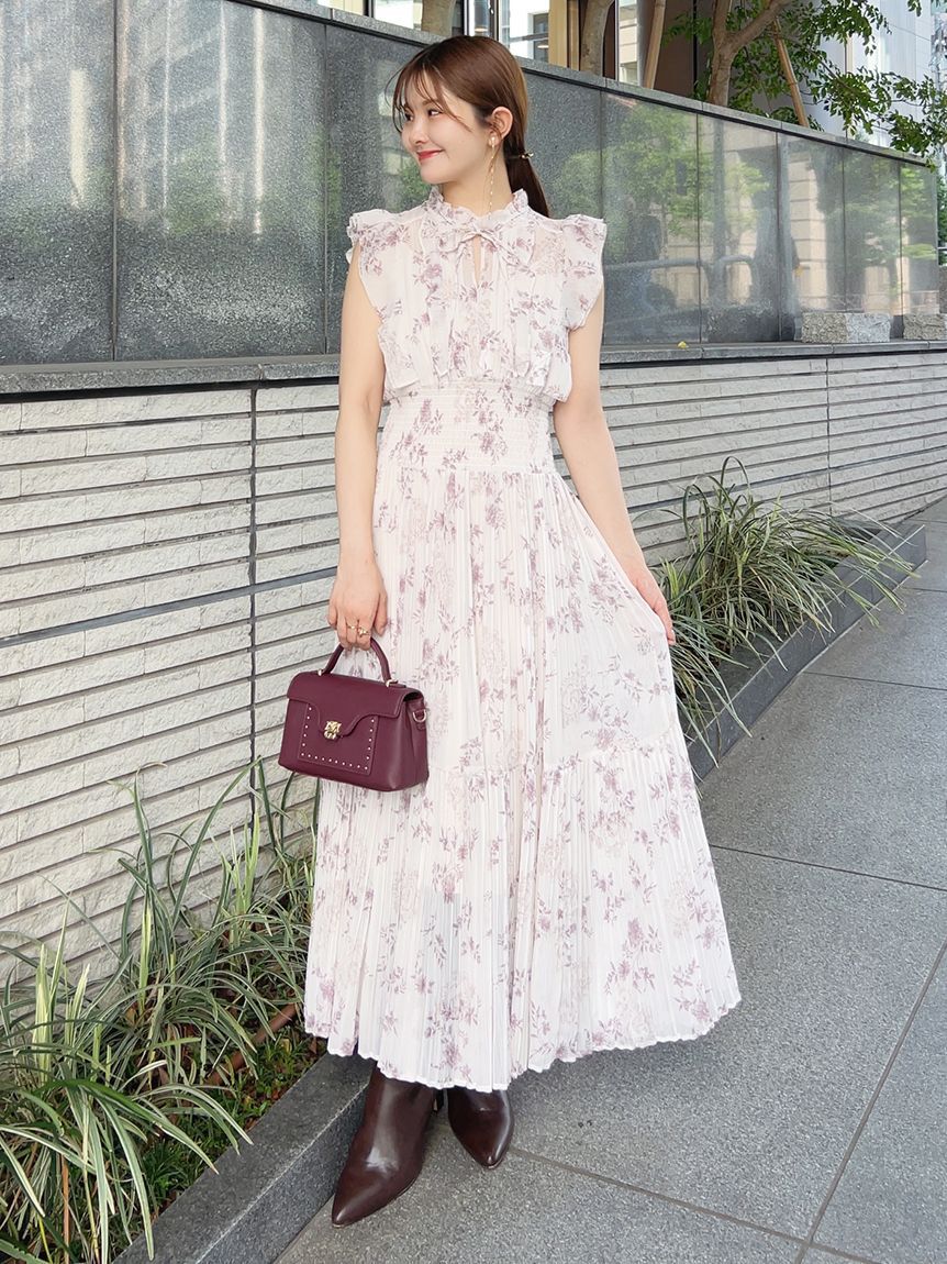 SNIDEL「【00サイズあり】プリントプリーツシャーリングワンピース」|ワンピース|PBEG