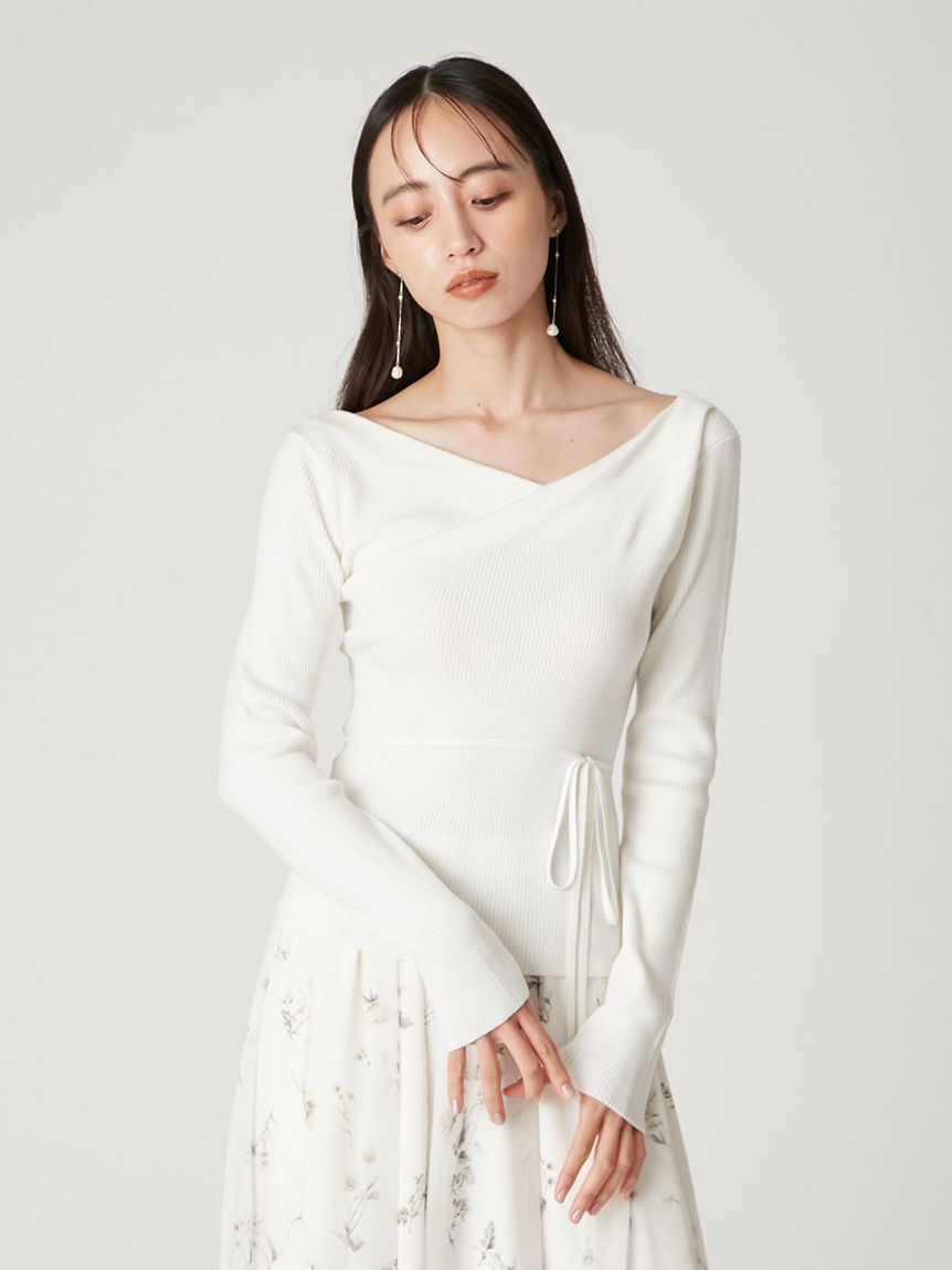 FRAY I.D「シルクブレンドアシメデコルテドレープリブニット」|ニット・セーター|
