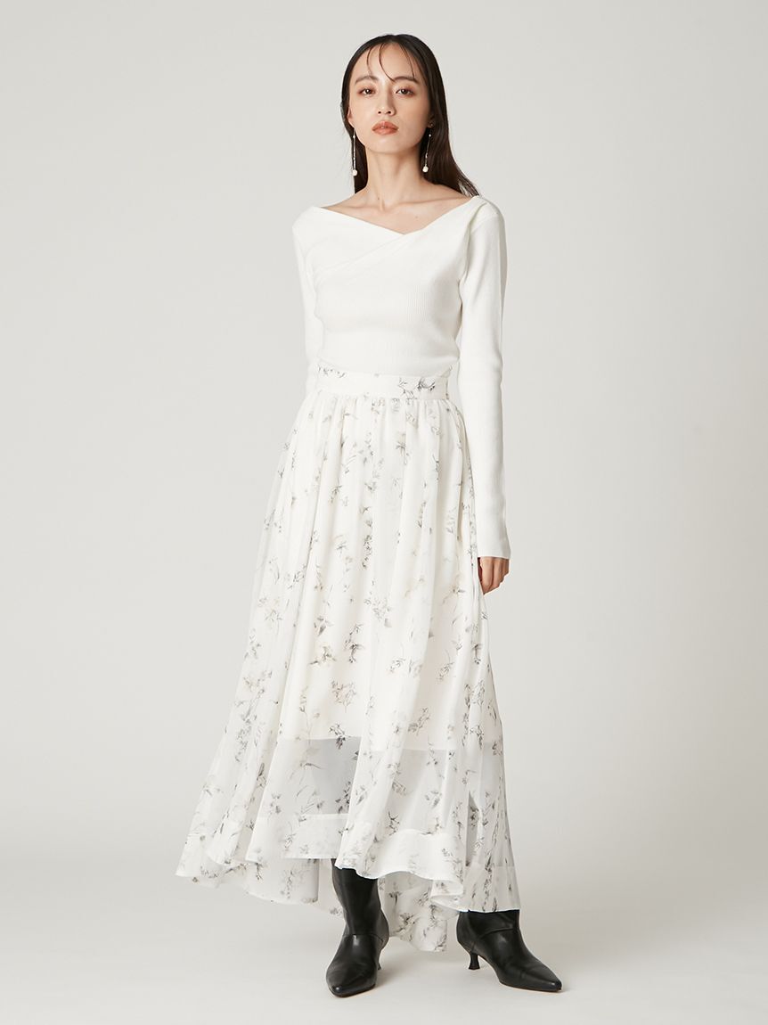 FRAY I.D「シルクブレンドアシメデコルテドレープリブニット」|ニット・セーター|