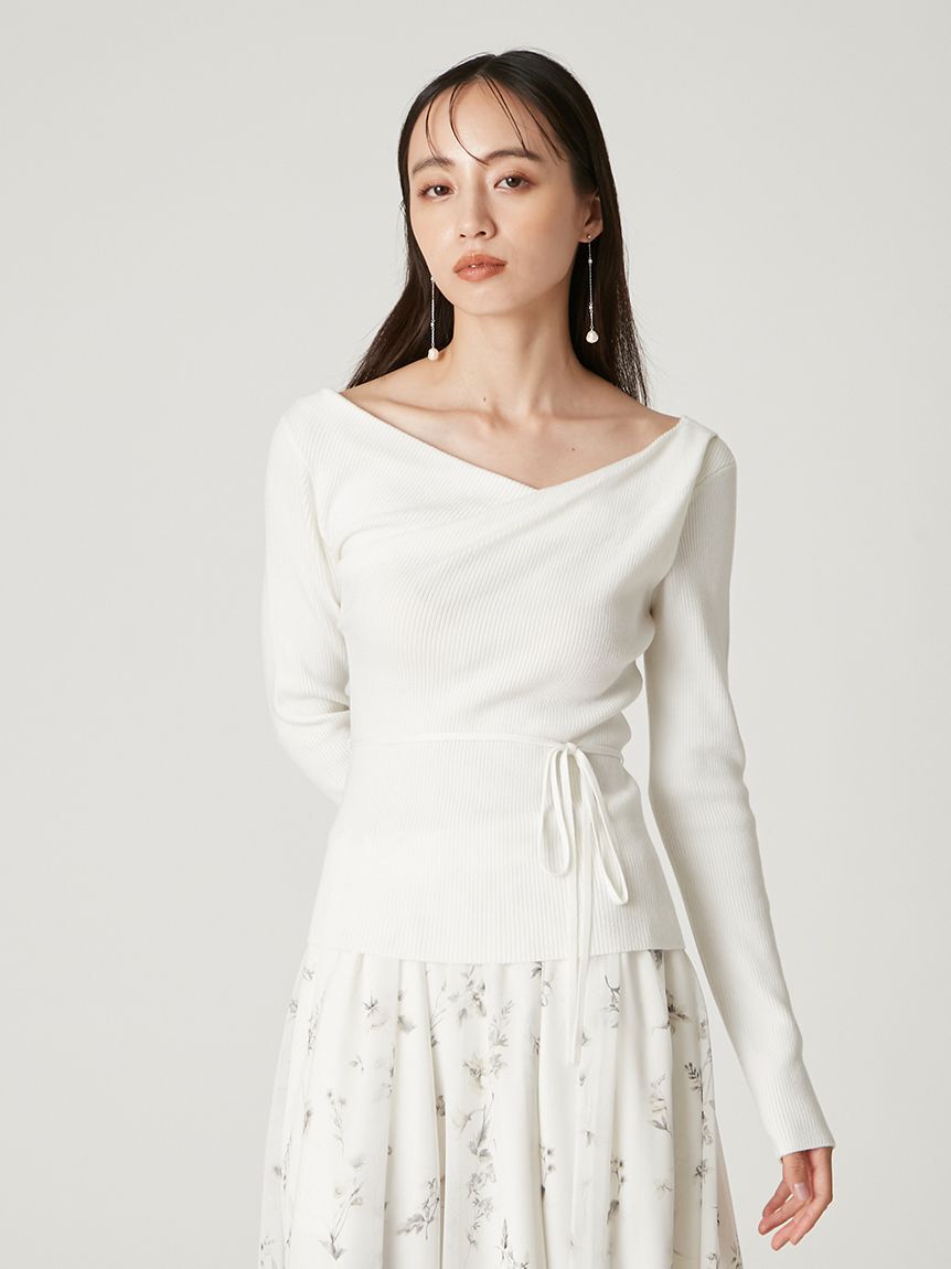 FRAY I.D「シルクブレンドアシメデコルテドレープリブニット」|ニット・セーター|