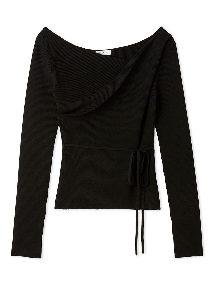 FRAY I.D「シルクブレンドアシメデコルテドレープリブニット」|ニット・セーター|BLK