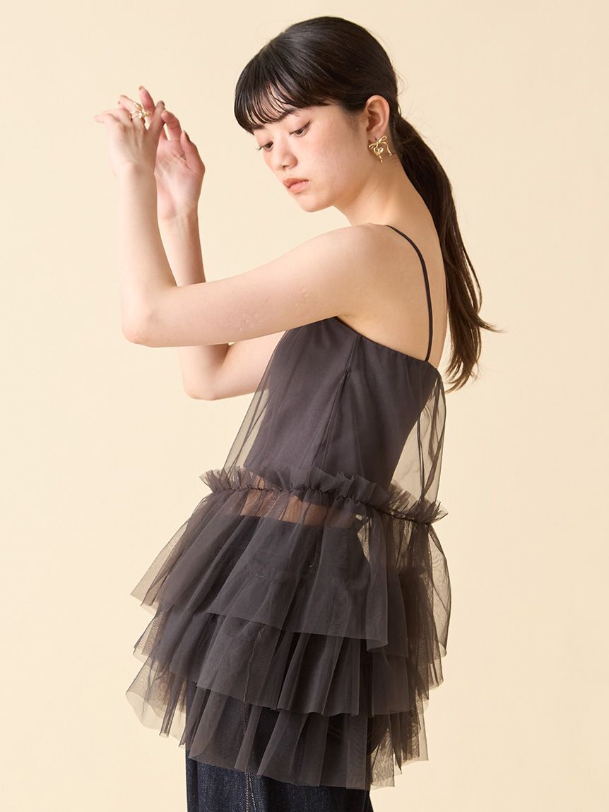 LILY BROWN Lingerie「【LILY BROWN Lingerie】カップ付フリルチュールキャミ」|キャミソール|