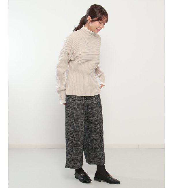 ikka「カットジャガードワイドクロップドパンツ」|その他|