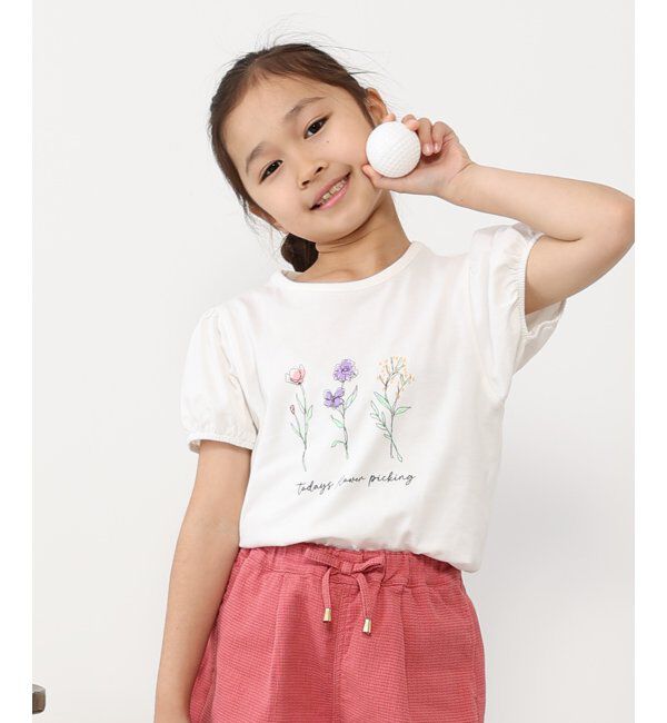 ikka kids「USAコットン パフスリーブプリントTシャツ（120~160cm）」|Tシャツ・カットソー|オフホワイト
