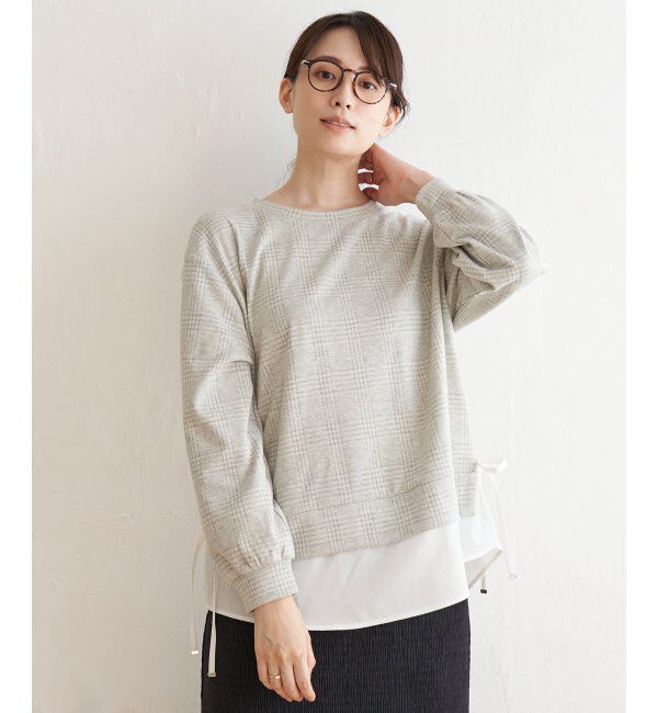 ikka「サイドリボン裾レイヤードプルオーバー」|その他|ライトグレイ