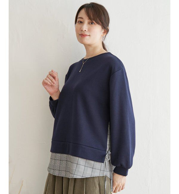 ikka「サイドリボン裾レイヤードプルオーバー」|その他|ネイビー