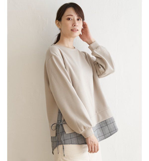ikka「サイドリボン裾レイヤードプルオーバー」|その他|ベージュ