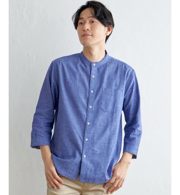 ikka「【速乾】7分袖イージーケアリネンバンドカラーシャツ」|シャツ・ブラウス|
