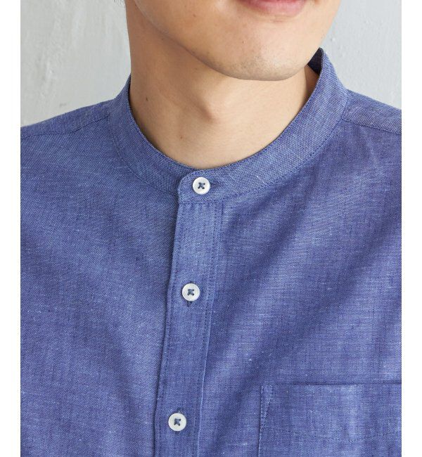 ikka「【速乾】7分袖イージーケアリネンバンドカラーシャツ」|シャツ・ブラウス|