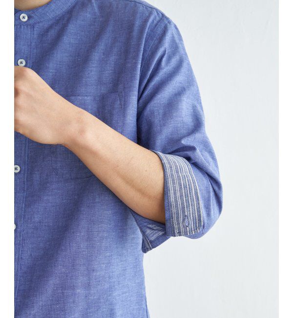 ikka「【速乾】7分袖イージーケアリネンバンドカラーシャツ」|シャツ・ブラウス|