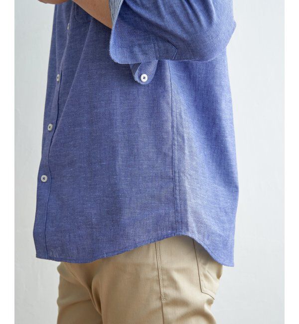 ikka「【速乾】7分袖イージーケアリネンバンドカラーシャツ」|シャツ・ブラウス|