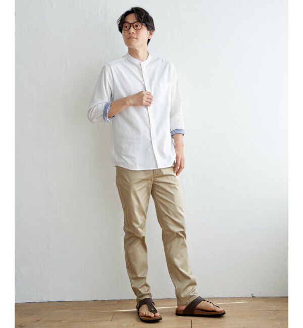 ikka「【速乾】7分袖イージーケアリネンバンドカラーシャツ」|シャツ・ブラウス|