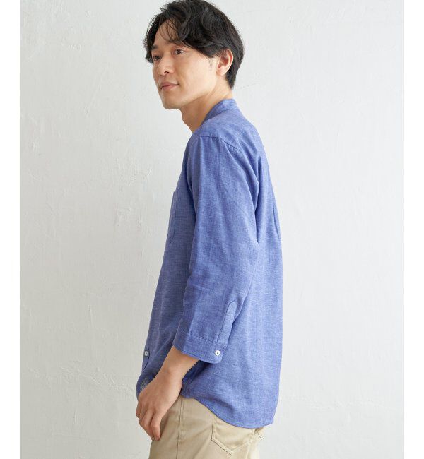 ikka「【速乾】7分袖イージーケアリネンバンドカラーシャツ」|シャツ・ブラウス|