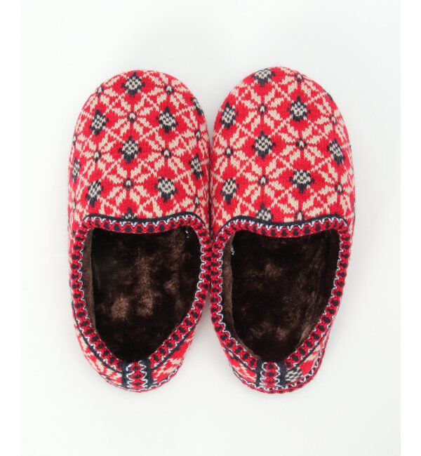 Lbc with Life「【洗える】ニットジャガードルームシューズ」|ルームシューズ|レッド