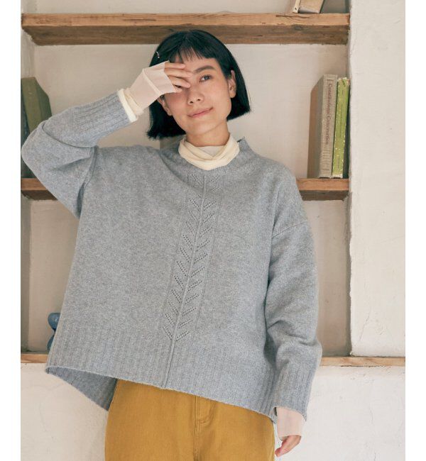 Lbc with Life「透かし柄バックスリットニット」|カーディガン|ライトグレー