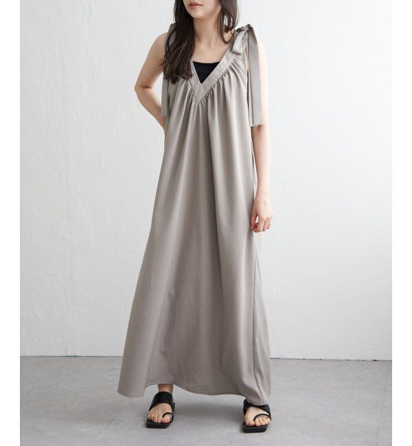 VENCE share style「クレープ肩リボンワンピース」|ワンピース|グレージュ