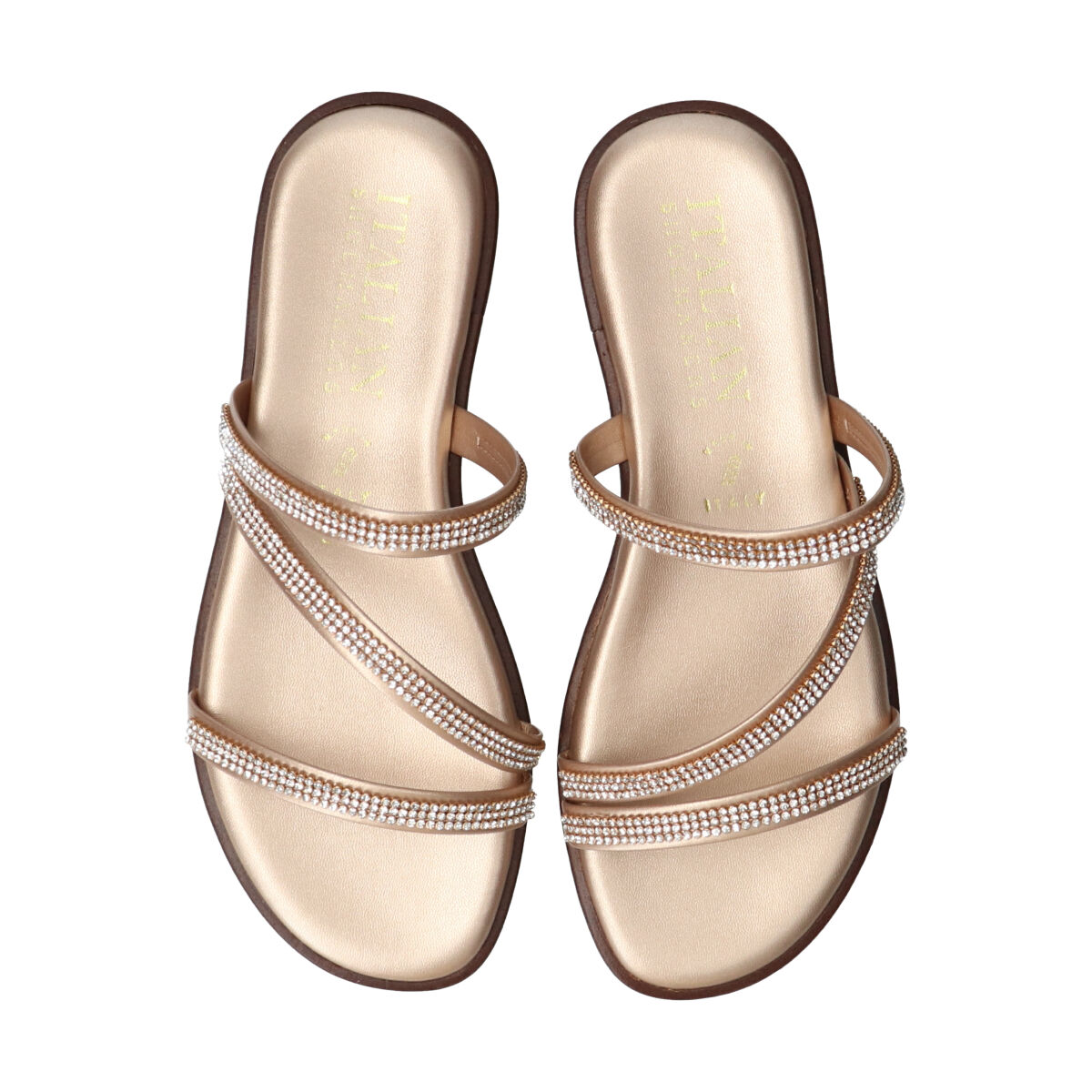 IMPORT SELECT「【ITALIAN SHOEMAKERS】ラインストーンストラップフラットサンダル」|サンダル|