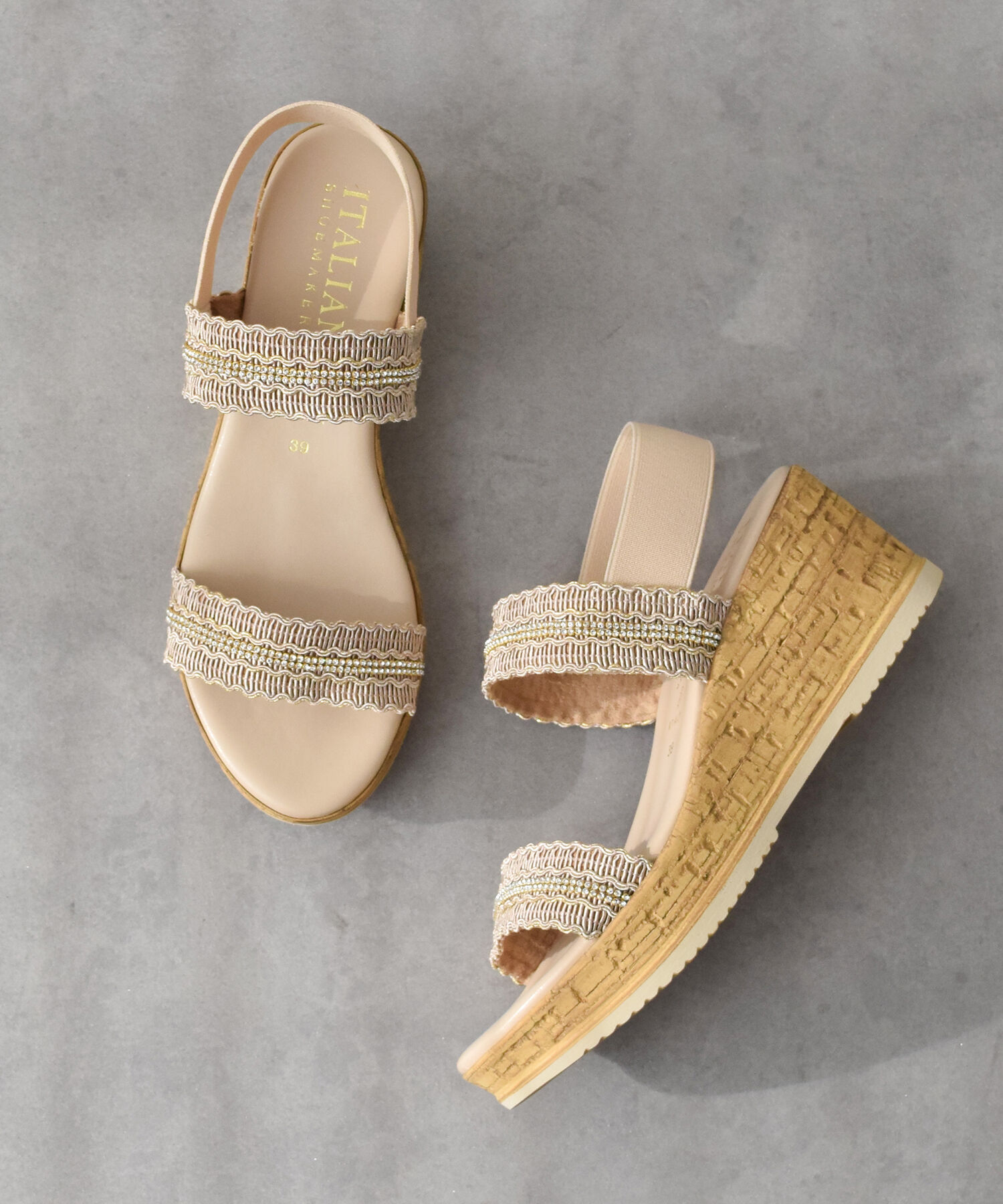 IMPORT SELECT「【ITALIAN SHOEMAKERS】ラインストーンリボン厚底サンダル」|サンダル|