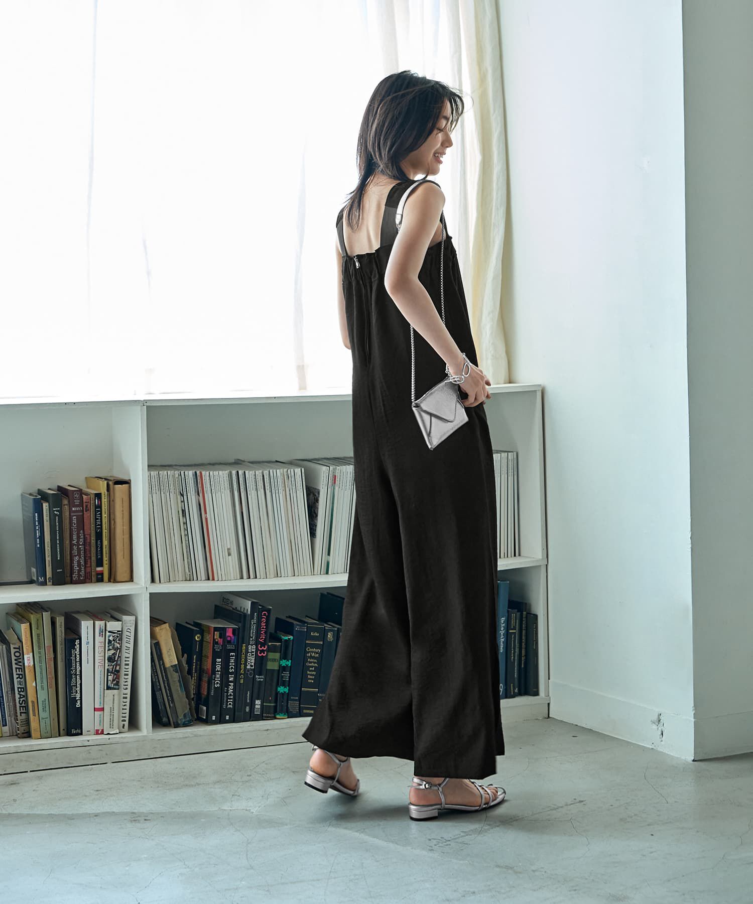 STYLE DELI「さらさらシボ生地スリット入りサロペット」|オールインワン|