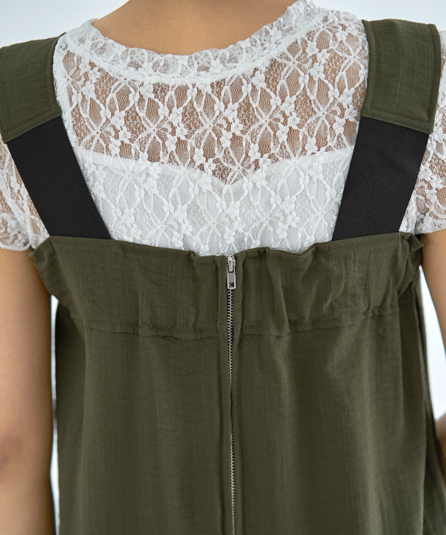 STYLE DELI「さらさらシボ生地スリット入りサロペット」|オールインワン|