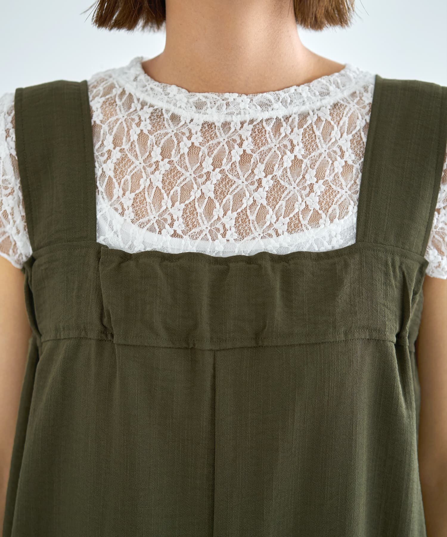 STYLE DELI「さらさらシボ生地スリット入りサロペット」|オールインワン|