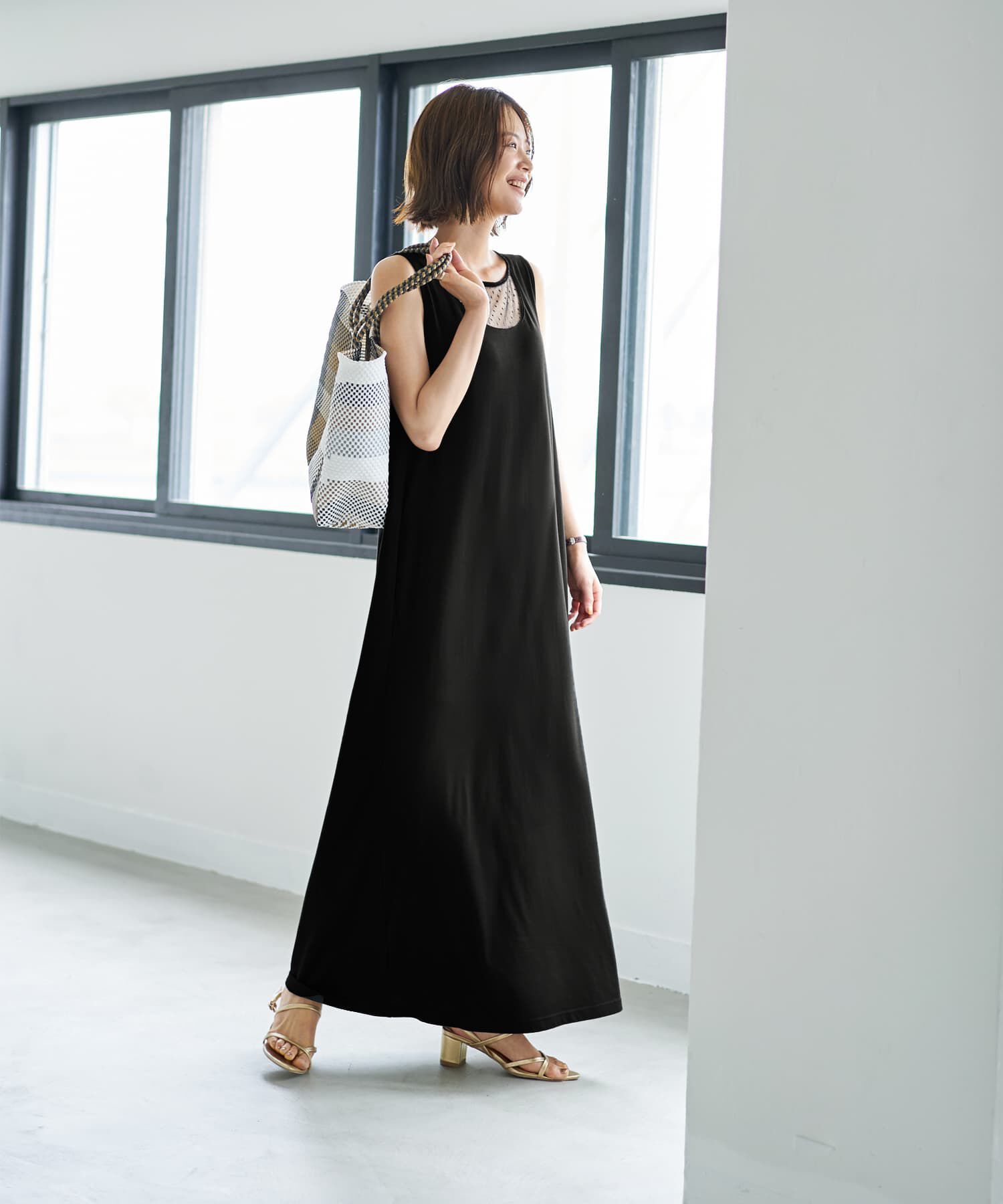 STYLE DELI「デコルテがシアーなドット柄カットソーワンピース」|ワンピース|