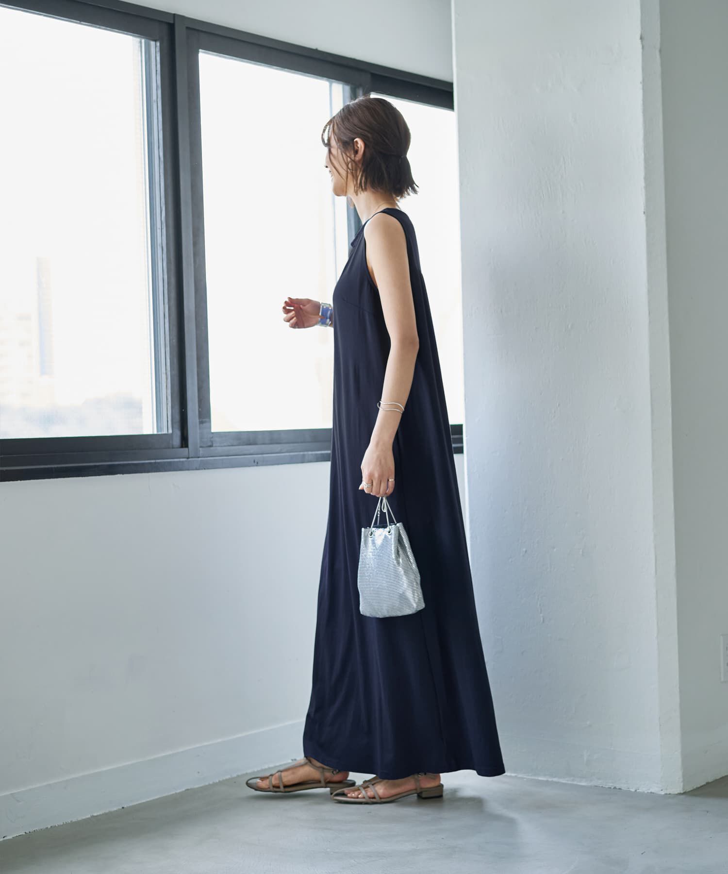 STYLE DELI「デコルテがシアーなドット柄カットソーワンピース」|ワンピース|