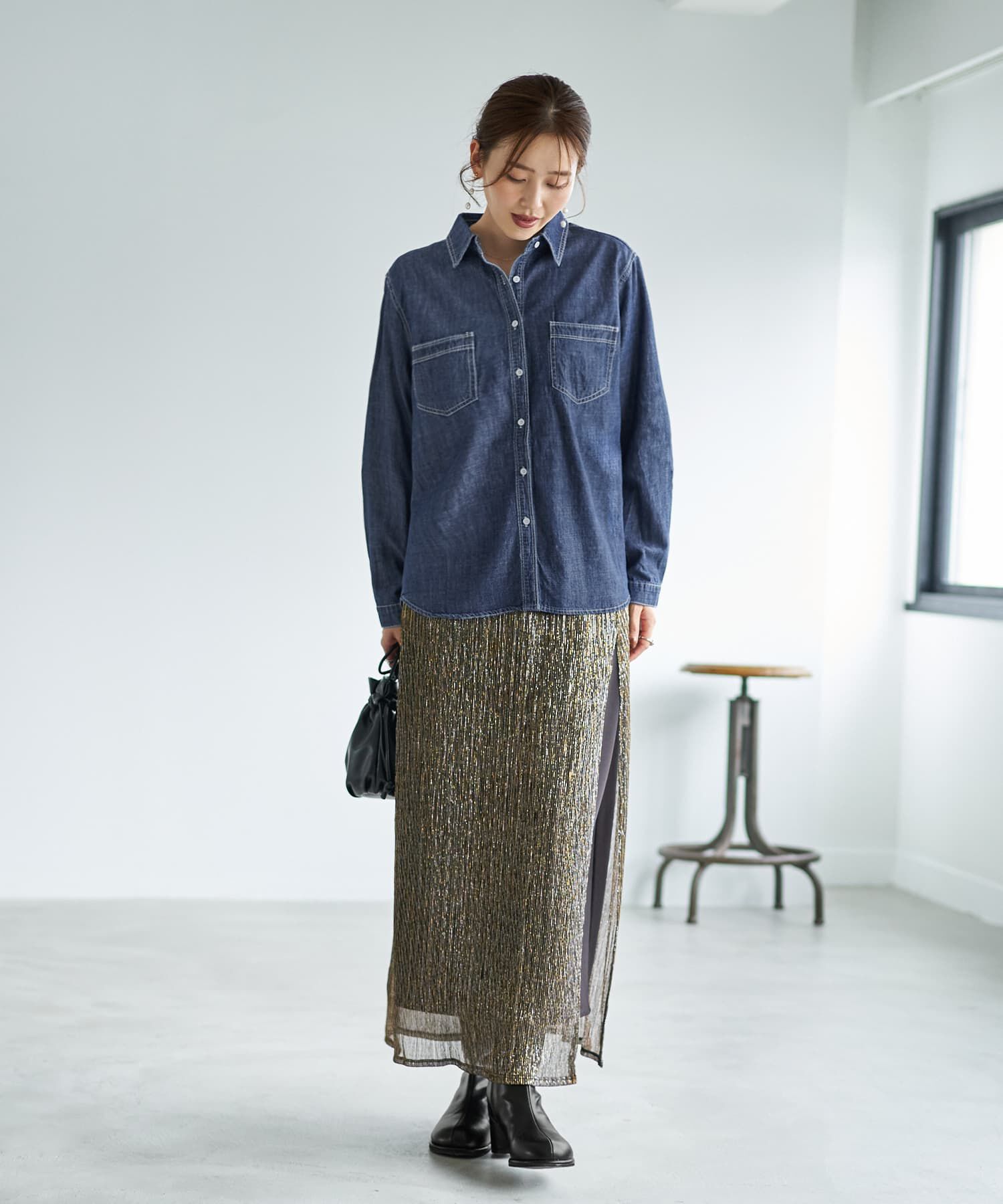 STYLE DELI「織り糸柄状ブリーチデニムシャツ」|シャツ・ブラウス|