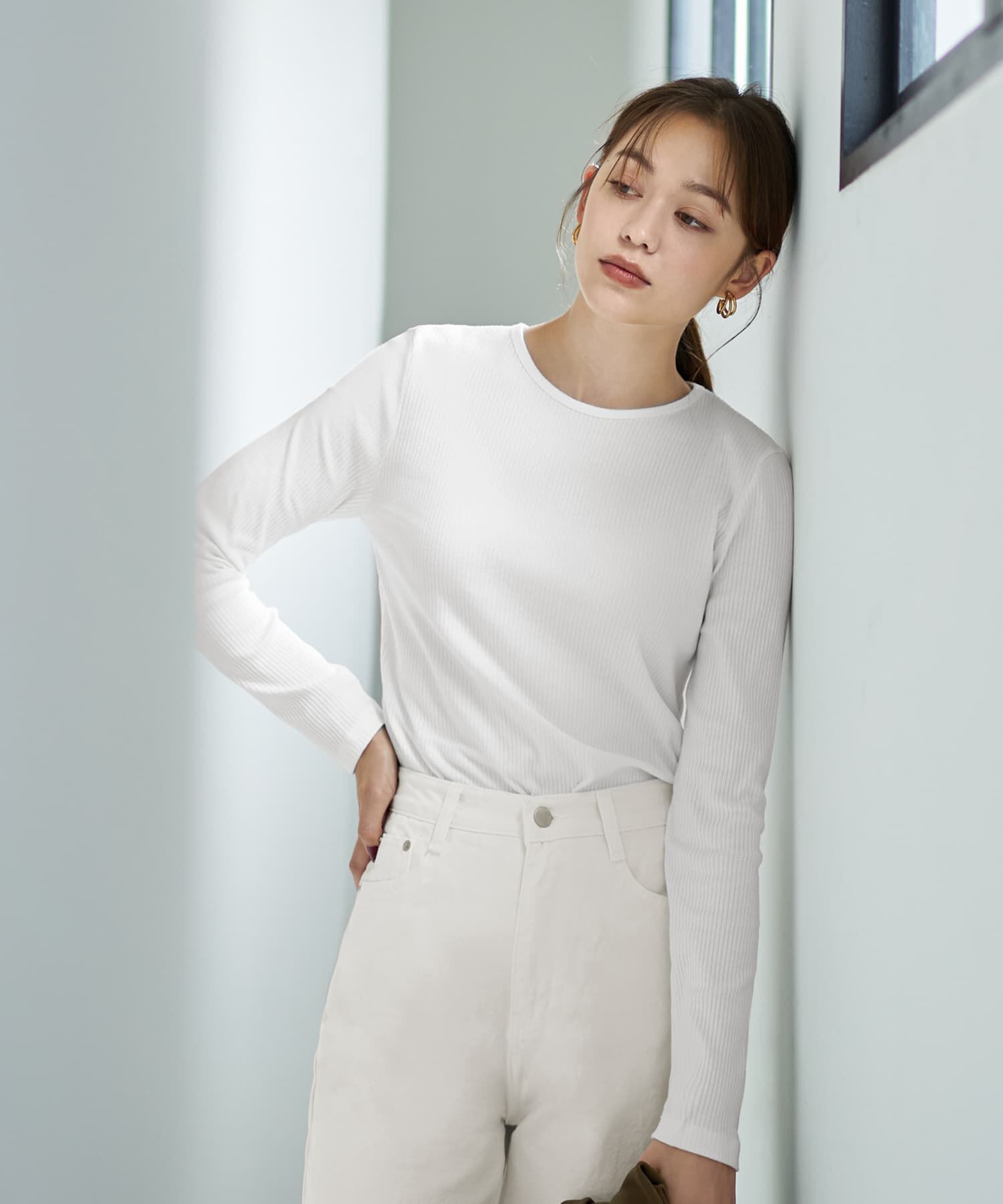 STYLE DELI「中太リブBASIC長袖カットソートップス」|Tシャツ・カットソー|ホワイト