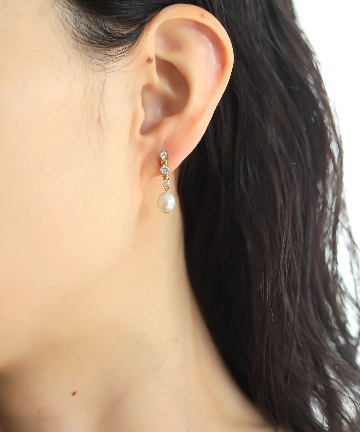  「silver925 パールビジュー ライン スタッドピアス（ニッケルフリー）」|ピアス|