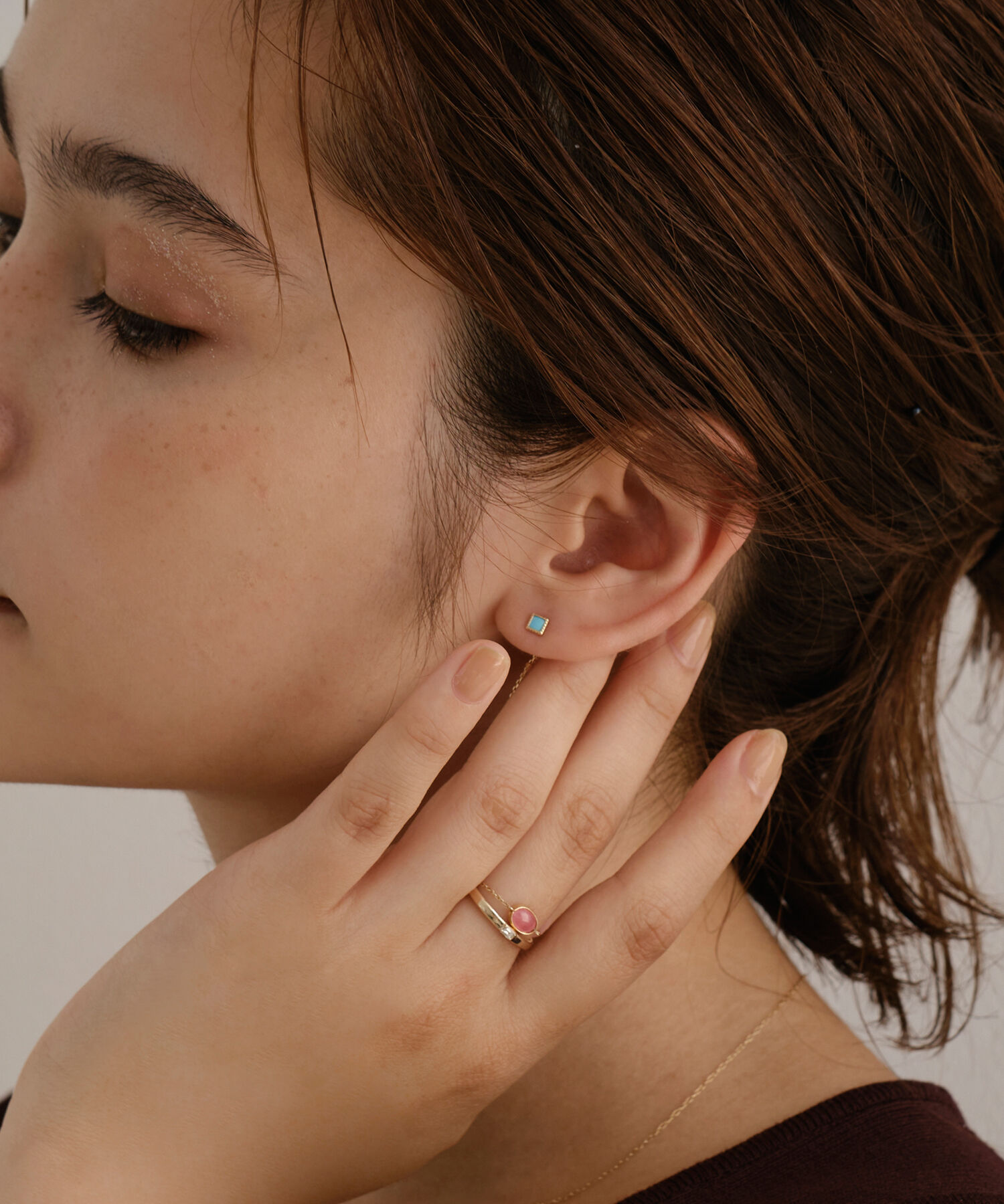 JUPITER「【K10】スクエア天然石ピアス/ターコイズ」|ピアス|