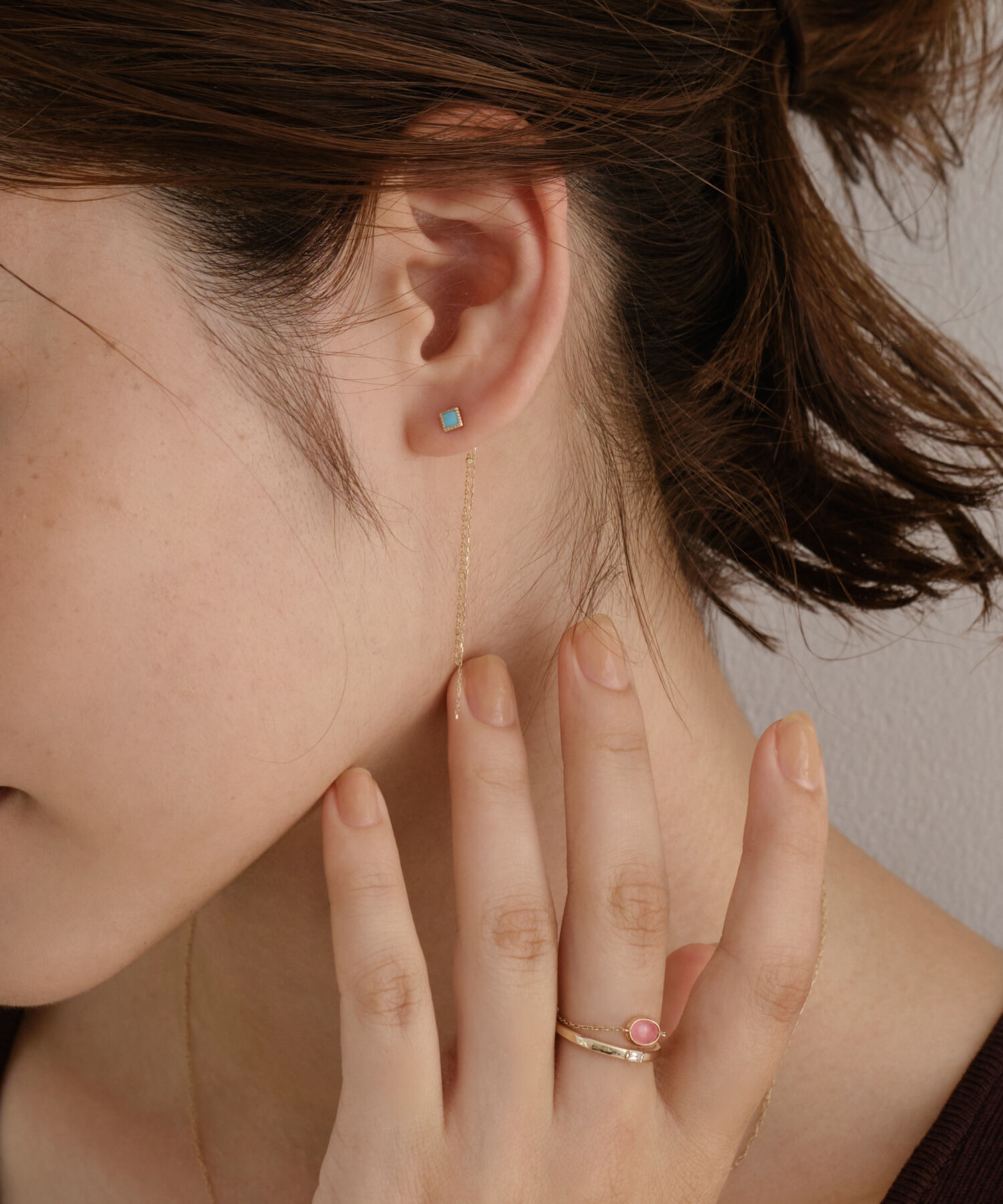 JUPITER「【K10】スクエア天然石ピアス/ターコイズ」|ピアス|