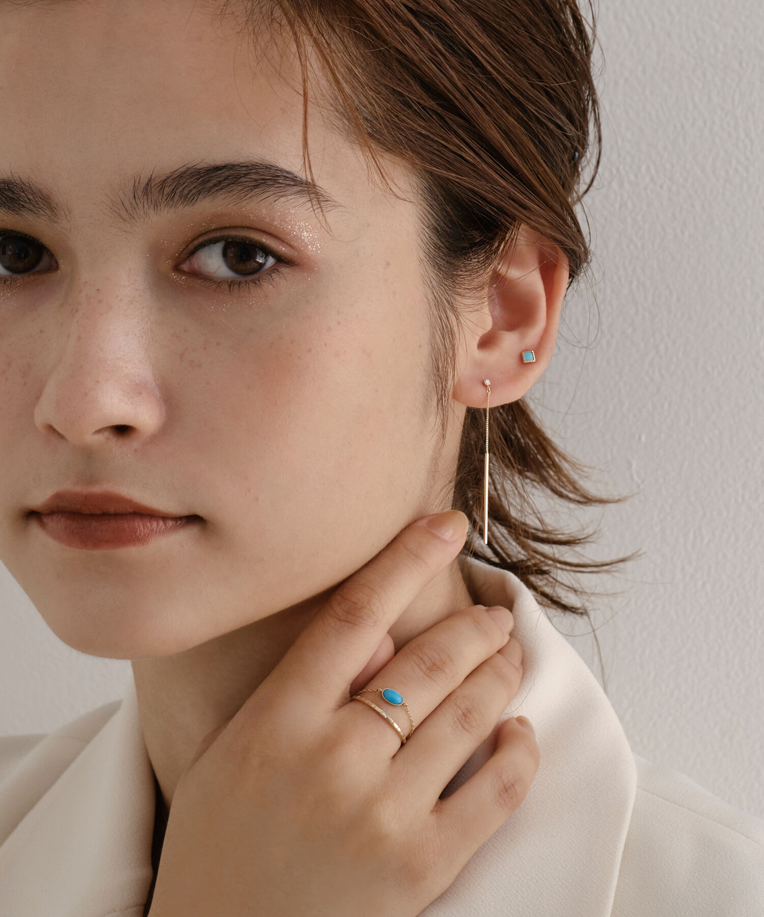 JUPITER「【K10】スクエア天然石ピアス/ターコイズ」|ピアス|