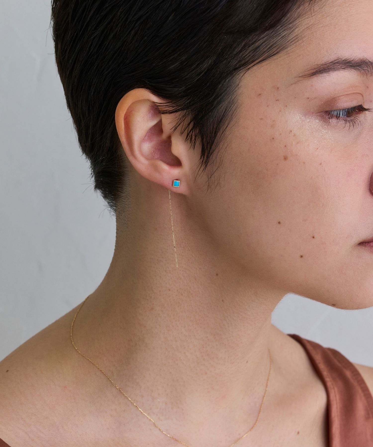 JUPITER「【K10】スクエア天然石ピアス/ターコイズ」|ピアス|