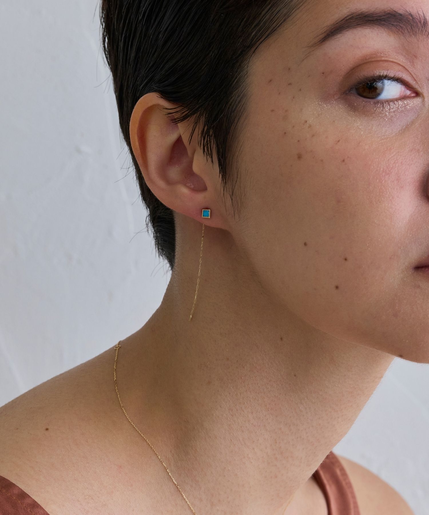 JUPITER「【K10】スクエア天然石ピアス/ターコイズ」|ピアス|