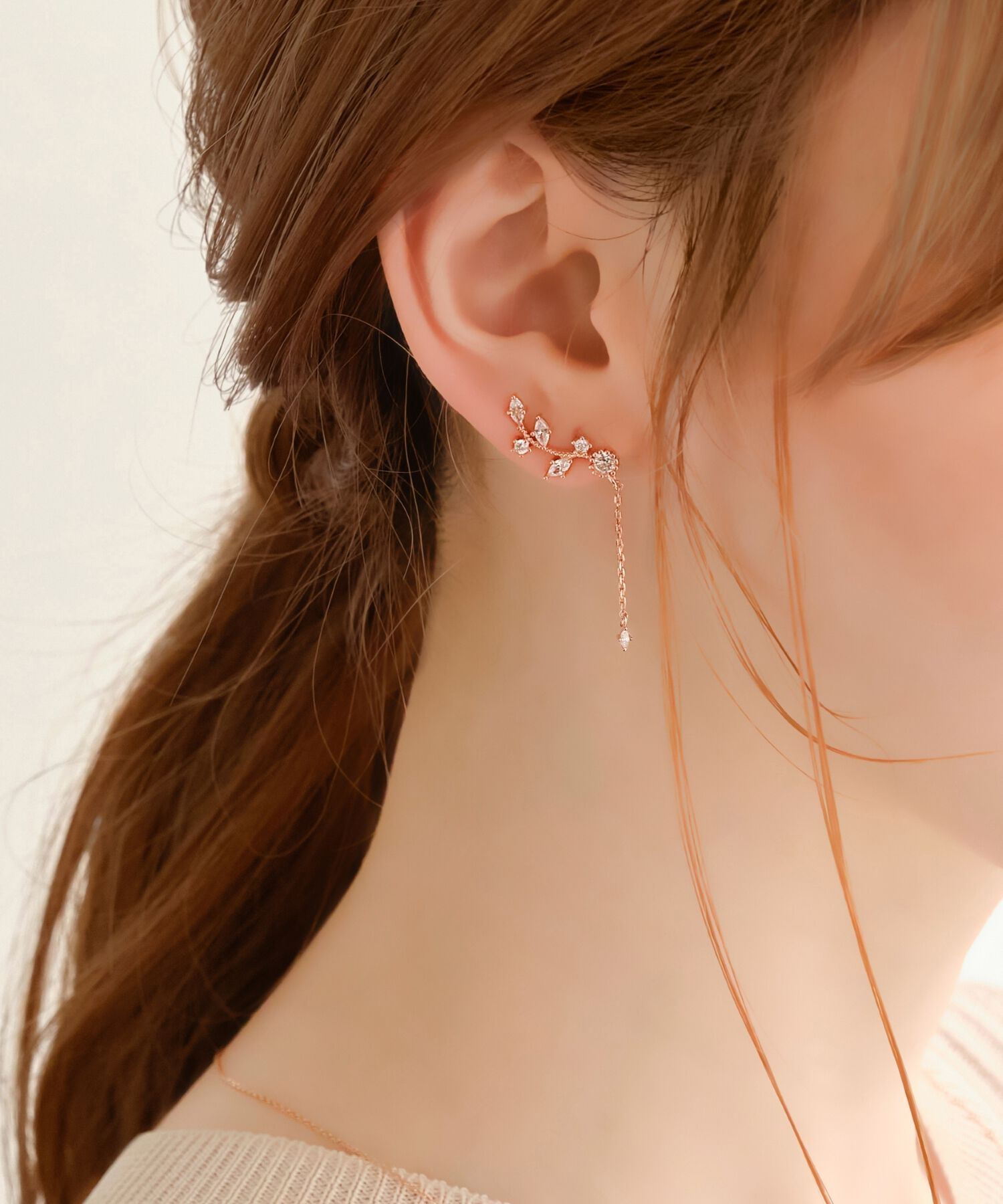 Phoebe「【シリーズ累計販売10000点突破！】2wayフラワリービジューピアス&イヤリング　ローズゴールド」|ピアス|