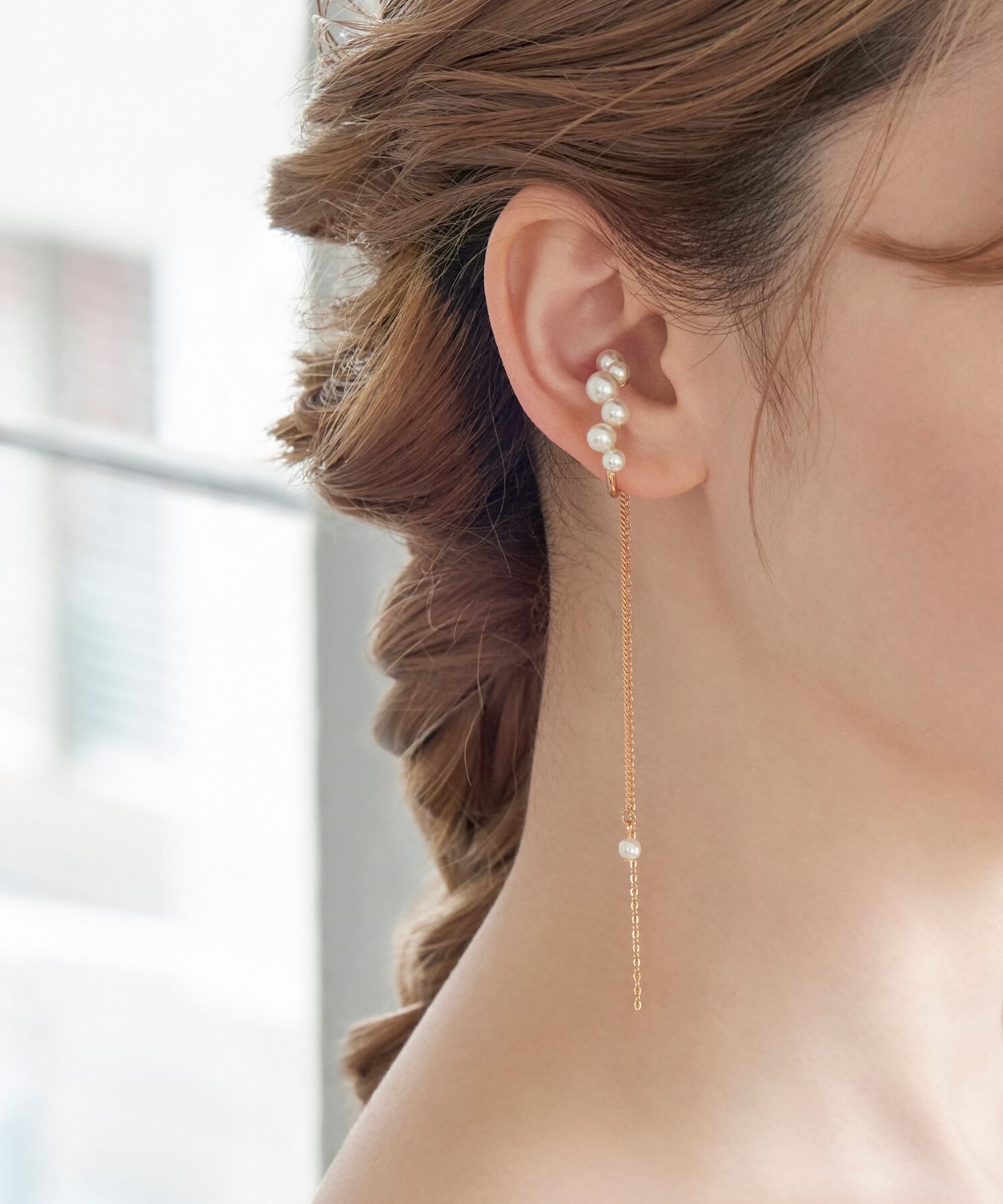 Phoebe「2wayデコラティブパールチェーンイヤーカフ　ローズゴールド」|イヤーカフ|ローズゴールド