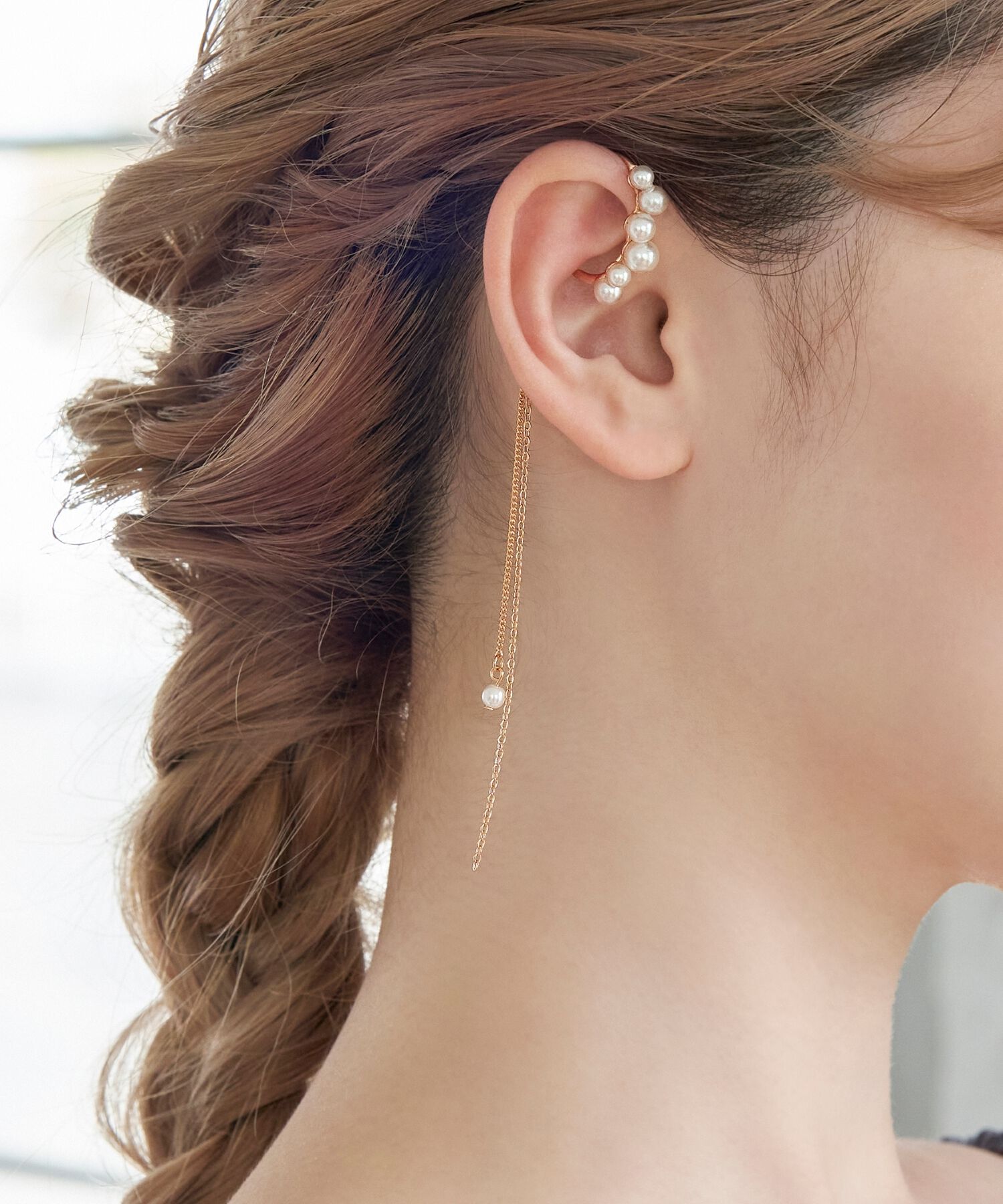Phoebe「2wayデコラティブパールチェーンイヤーカフ　ローズゴールド」|イヤーカフ|